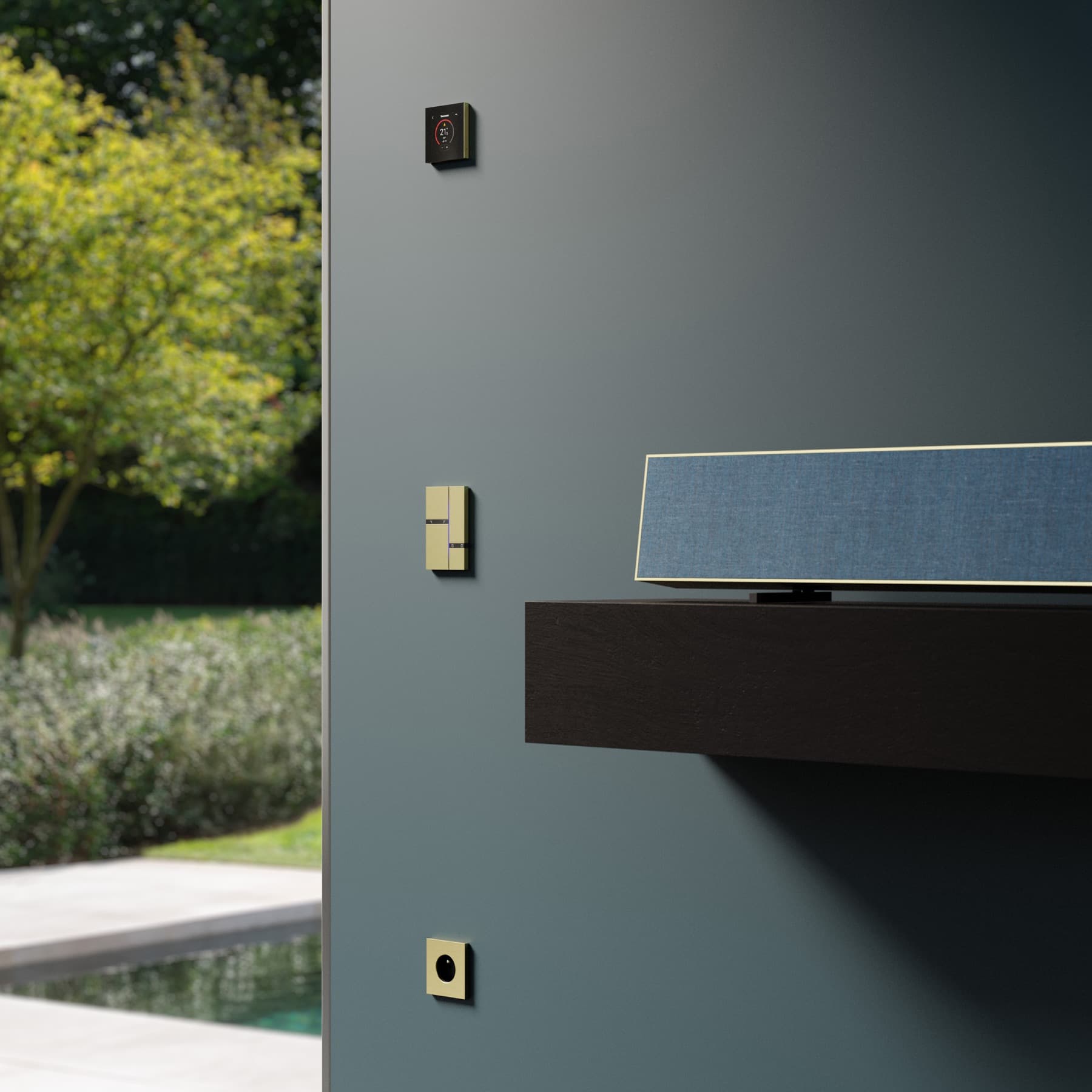 Basalte Fibonacci push-button switch in brushed brass